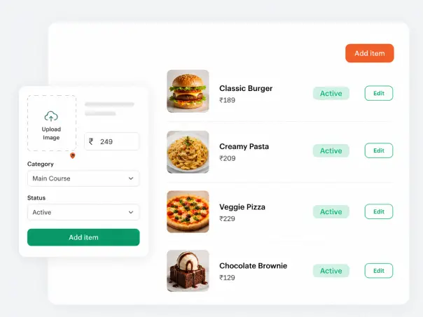 Menu management from mobile in Deonde restaurant partner app