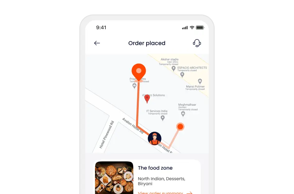 Real-time order tracking in Deonde's customer food delivery app