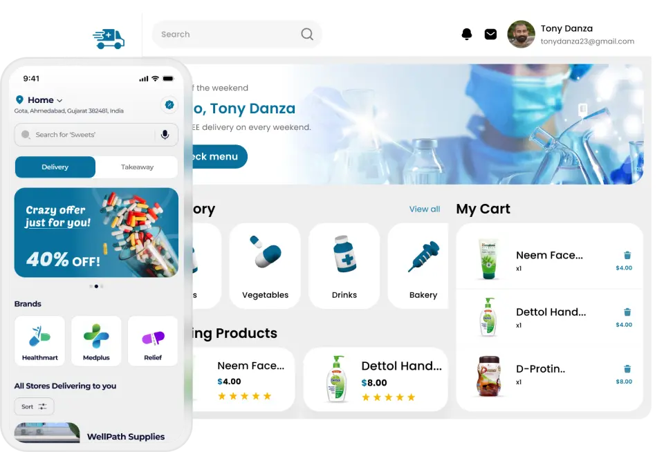 Branded pharmacy patient app with prescription upload and live tracking